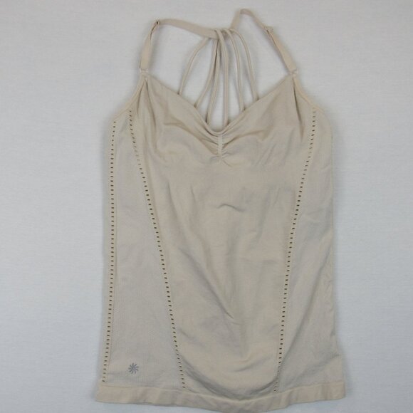 Athleta Size M Allegro Support Strappy Tank Top Women Heather Beige Racerback - Picture 1 of 7